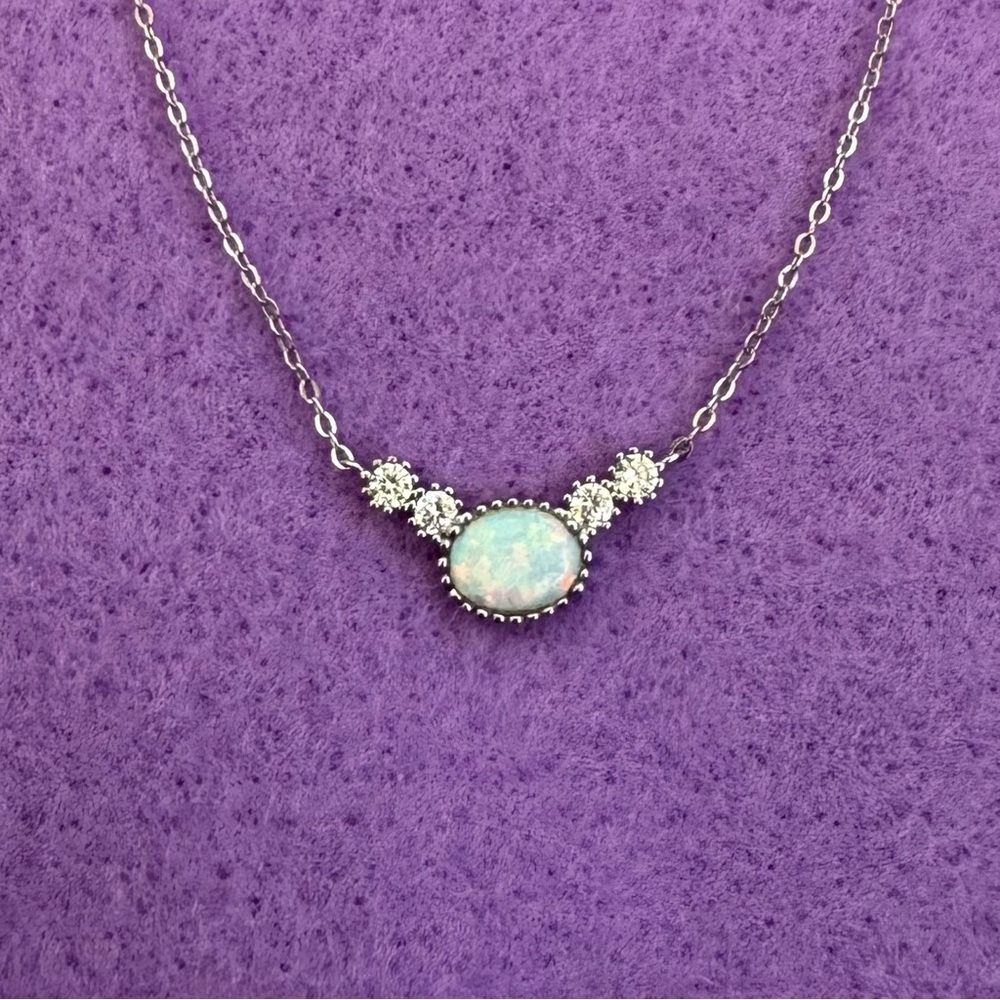 Sterling Silver (Stamped N 925) and Opal Stone Necklace. Excellent Condition!
